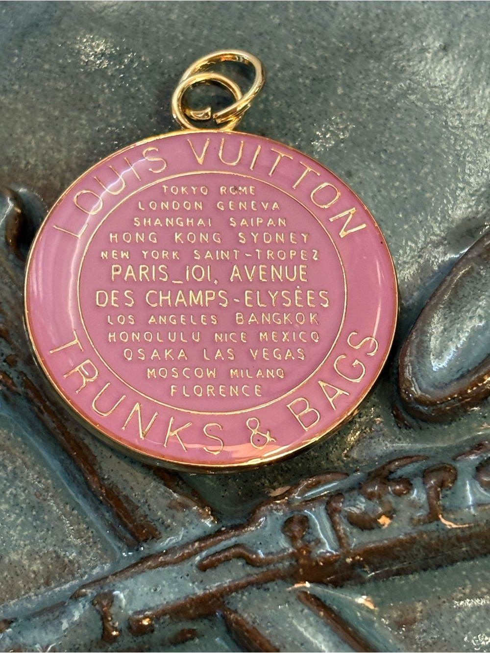 LV Trunks & Bags Lavender Enamel Gold Tone Charm Pendant - Picture 4 of 6